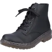 Rieker Schnürboots , Damen, Gr. 37, wärmend, schwarz, Lederimitat, unifarben, Schuhe Schnürboots, Schnürstiefelette, Blockabsatz, mit Logoprägung
