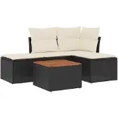 vidaXL 5-tlg. Garten-Sofagarnitur mit Kissen Schwarz Poly Rattan