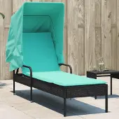 vidaXL Möbel Sonnenliege mit Sonnendach Schwarz Poly-Rattan - Gartenliegen &48960