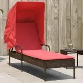 vidaXL Möbel Sonnenliege mit Sonnendach Braun Polyrattan - Gartenliegen &48957