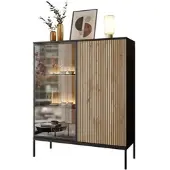 Lookway VITRINE ECLIPSE WT104 mit Beleuchtung,Schwarz Eiche Wotan