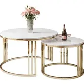 Lookway Runder Couchtisch 2in1 LORI goldener Chrom Hochglanz