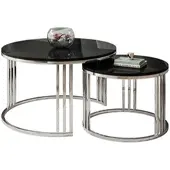 Lookway Runder Couchtisch 2in1 LORI silberner Chrom Hochglanz