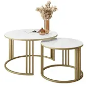 Lookway Runder Couchtisch 2in1 LORI GLASS mit goldenem Gestell