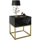 Lookway NACHTTISCH BLANCO GOLD II auf goldenem Gestell Schwarz Hochglanz