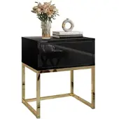 Lookway NACHTTISCH BLANCO GOLD Schwarz auf goldenem verchromtem Gestell PUSH OPEN