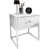 Lookway NACHTTISCH BLANCO LOFT Weiß Hochglanz auf weißem Gestell Kristallgriff