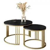 Lookway Runder Couchtisch 2in1 LORI matt schwarz mit goldenem Gestell
