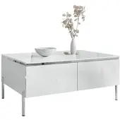 Lookway Couchtisch AURORA SILVER mit Stauraum auf verchromten geraden Beinen