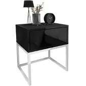 Lookway NACHTTISCH BLANCO LOFT Schwarz Hochglanz auf weißem Gestell PUSH OPEN