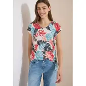 Cecil Kurzarmshirt Sommershirt in Ausbrenner-Optik/mit floralem Print
