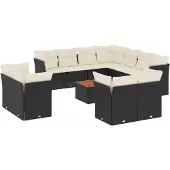 vidaXL 12-tlg. Garten-Sofagarnitur mit Kissen Schwarz Poly Rattan