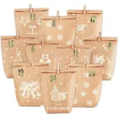 Sonstiges Adventskalender zum Befüllen, Weihnachtskalender Papiertüten Set, Braun/Weiß, 24 Motive