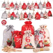 Sonstiges Adventskalender zum Befüllen 2024, DIY 24er Stoffbeutel Set, Festliche Weihnachtsdeko