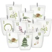 Sonstiges Adventskalender Kraftpapier mit Aufkleber, 24 Weihnachts-Tüten Weiß+Aquarell