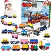 Sonstiges JOYIN Weihnachts-Adventskalender 2024 mit 12 holz Eisenbahnwaggons