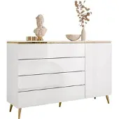 Lookway Kommode mit Schubladen AURORA WEISS HOCHGLANZ 4S1D auf schrägen Beinen