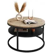 Lookway Runder Couchtisch CIRI SLIM mit Ablage Eiche Artisan Wotan Stirling