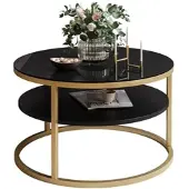 Lookway Runder Couchtisch CIRI SLIM GLASS mit Ablage