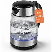 YASHE Glas-Wasserkocher FK-1805-1, 1,7 L, 2200 W, blaue LED