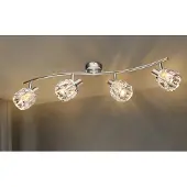 Meine Wunschleuchte Ausgefallener LED Deckenstrahler 4 flammig mit Klarglas Kristallen Silber matt