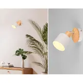 Meine Wunschleuchte Skandi LED Wandstrahler & Deckenstrahler Hellgrau mit Holz, Spot schwenkbar Ø9cm