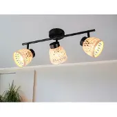 Meine Wunschleuchte LED Deckenstrahler 3-flammig mit Korbgeflecht Lampenschirmen Bambus, Breite 60cm