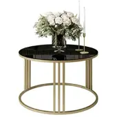 Lookway Runder Couchtisch LORI GLASS mit goldenem Gestell