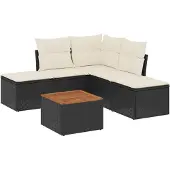 vidaXL 6-tlg. Garten-Sofagarnitur mit Kissen Schwarz Poly Rattan