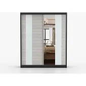 INTER-M Schwebetürenschrank Kleiderschrank Schrank 183 cm Schwarz/Kathult mit Spiegel, 2-türig, Schlafzimmer