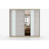 INTER-M Schwebetürenschrank Kleiderschrank Schrank 233 cm Sonoma-Eiche/Kathult mit Spiegel, 2-türig, Schlafzimmer,