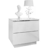 Lookway NACHTTISCH AURORA II SILVER Hochglanz Weiß mit LED-Beleuchtung – mit Sockel