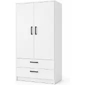 Stylmeble24 Kleiderschrank 2-türig mit 2 Schubladen – 90 cm Weiß Matt