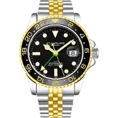 Stührling Schwarzer und gelber Meridian GMT Quarz 42mm