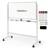 Coast Doppelseitiges magnetisches mobiles Whiteboard verstellbare, trocken abwischbare Tafel auf Rädern weiß