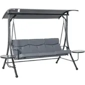 MODFU Hollywoodschaukel 3-Sitzer aus Stahl in Grau, mit verstellbarem Sonnendach, 271x125x177 cm