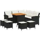 vidaXL 6tlg. Garten-Sofagarnitur mit Kissen L-Form Schwarz Poly Rattan