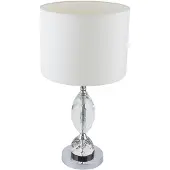 Globo Lighting Tischleuchte Metall verchromt, Textil weiß, Kristallglas klar, Wippschalter am Kabel, ø: 300mm, H: 580mm, exkl. 1x E27 60W 230V