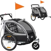HOMCOM 2 in 1 Kinderanhänger klappbar Fahrradanhänger mit abnehmbarem Vorderrad