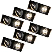 QAZQA - Modern Set mit 6 Einbaustrahlern, schwarz, GU10, AR70, randlos, 2-flammig – Oneon I Wohnzimmer I Schlafzimmer - Stahl Rechteckig - LED geeignet GU10