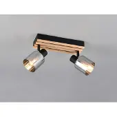 Meine Wunschleuchte LED Deckenstrahler 2-flammig Rauchglas Schwarz & Holzlamellen, Länge 38,5cm