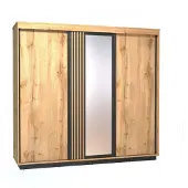 Masseno Schiebetürenschrank KIMA 240/223,8/66cm 3-türig mit Spiegel Eiche Wotan