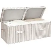 Famanu Aufbewahrungsboxen Set aus 2 faltbaren Stoffboxen mit Deckel – Grau/Weiß gestreift