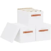 Famanu Aufbewahrungsboxen Set aus 3 Stoffboxen mit Deckel und Griffen - Beige
