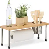 Famanu Küchenregal mit Küchenrollenhalter und Besteckkorb - Natur Silber