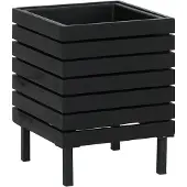 MCW Pflanzkasten P84 Quadratisch Stahl Akazie 43x33x33cm Schwarz