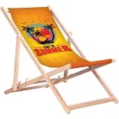 Greenblue Klassischer Liegestuhl aus Buchenholz GB183 mit dem Aufdruck „Enjoy The Summer“