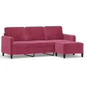 vidaXL 3-Sitzer-Sofa mit Hocker Weinrot 180 cm Samt