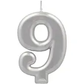 Papstar Zahlenkerze mit Halter 7 cm silber "9" 12 Stück