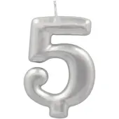 Papstar Zahlenkerze mit Halter 7 cm silber "5" 12 Stück